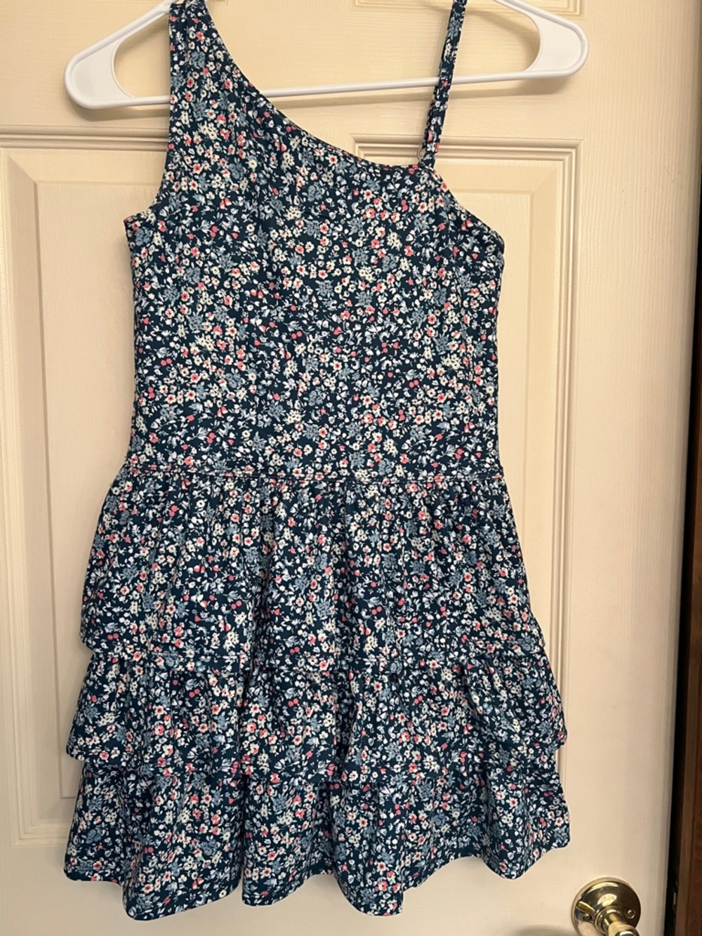abercrombie kids Navy Floral One-Shoulder Tiered Dress